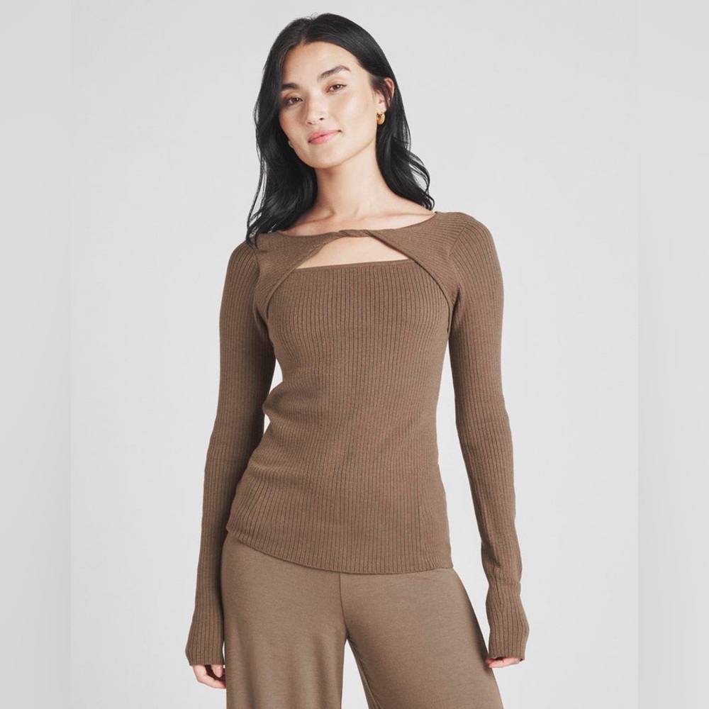 SPLENDID Brown RIBBED LOOPKNIT LYR TWIST-FRONT TOP- size medium NWT